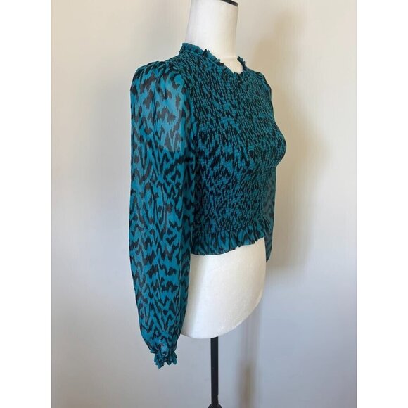 ARITZIA WILFRED Lilith Cropped Smocked  Top Blouse Size Small Meridian Teal - Picture 5 of 9